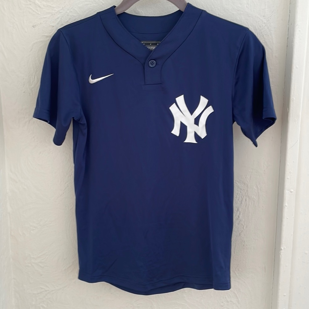 NIKE MLB Boy's Dri-Fit 1-Button Pullover New York Yankees Jersey Size S Navy